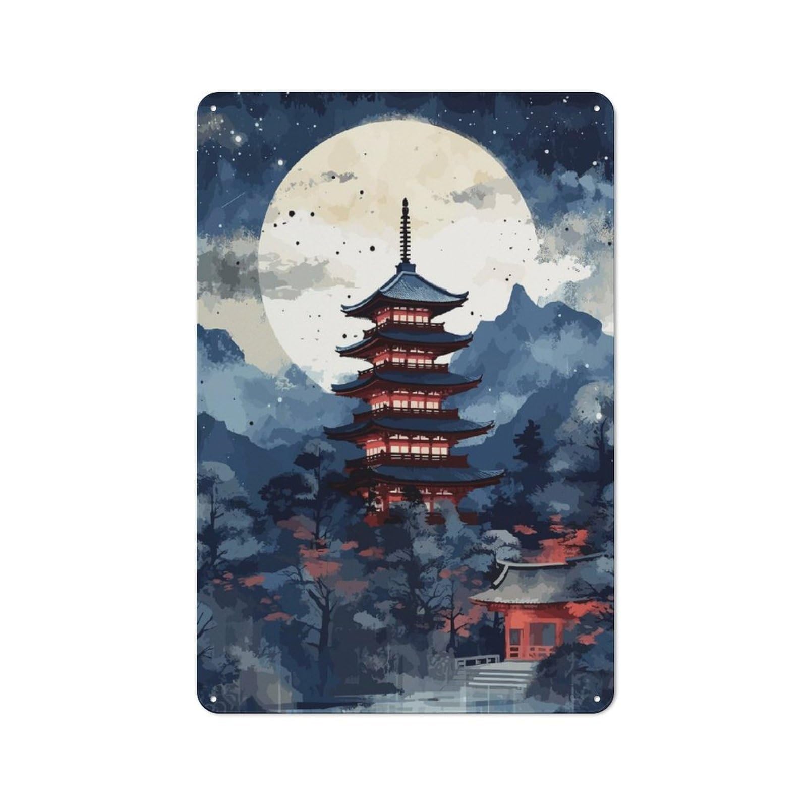 Metal Sign 30x20cm with Japanese Landscapes for Hallway Wall, Vintage Decor, for Vintage Wall Decor Fans, for Themed Room Decoration