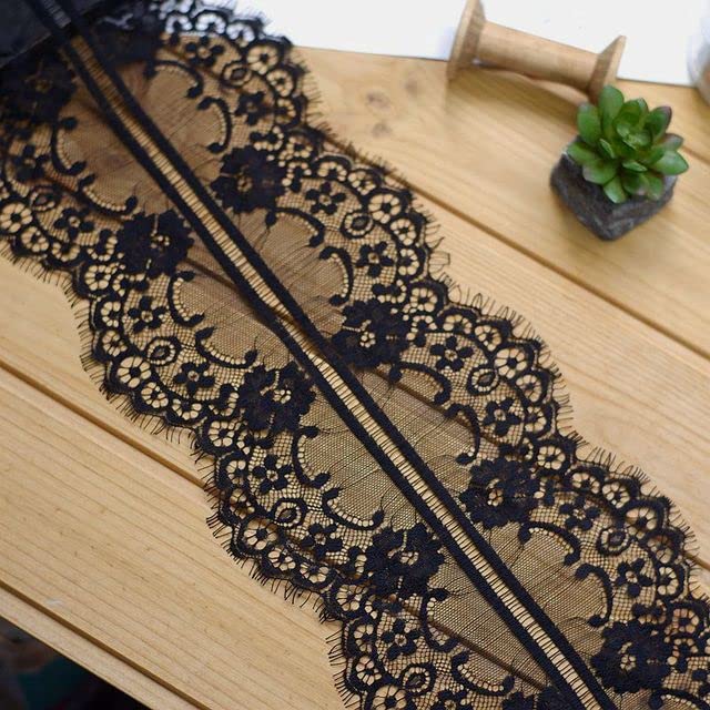 Koronka rzęsowa Vintage, Wstążka z koronki rzęsowej do szycia na zasłony do sukni ślubnej, wielokolorowa, 3 metry(Black)