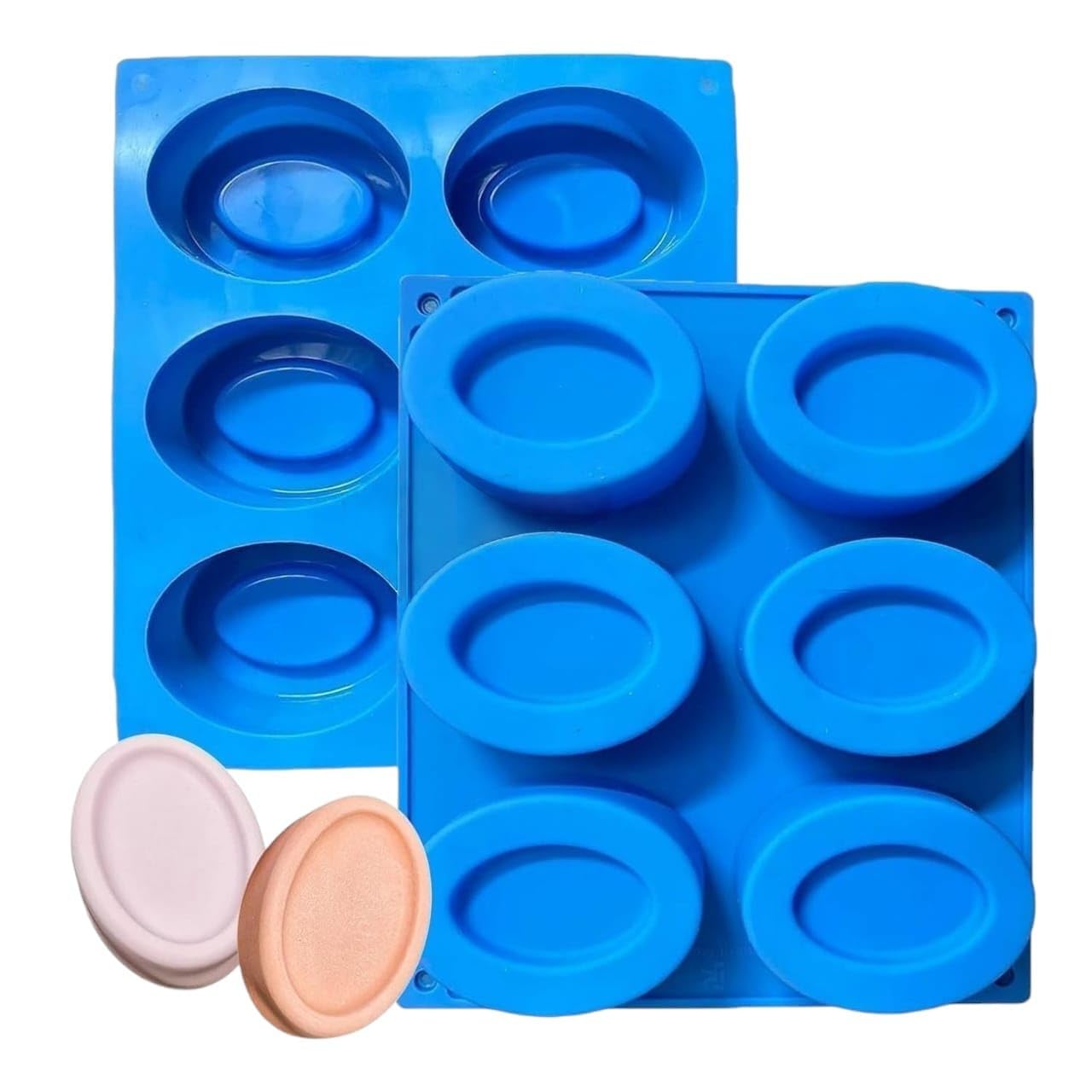 6 Slots/Cavity Pears Soap Mould, Oval Shaped with Grid Design Silicone Mould for Soap Making, Pack of 1,Multicolor-image-38