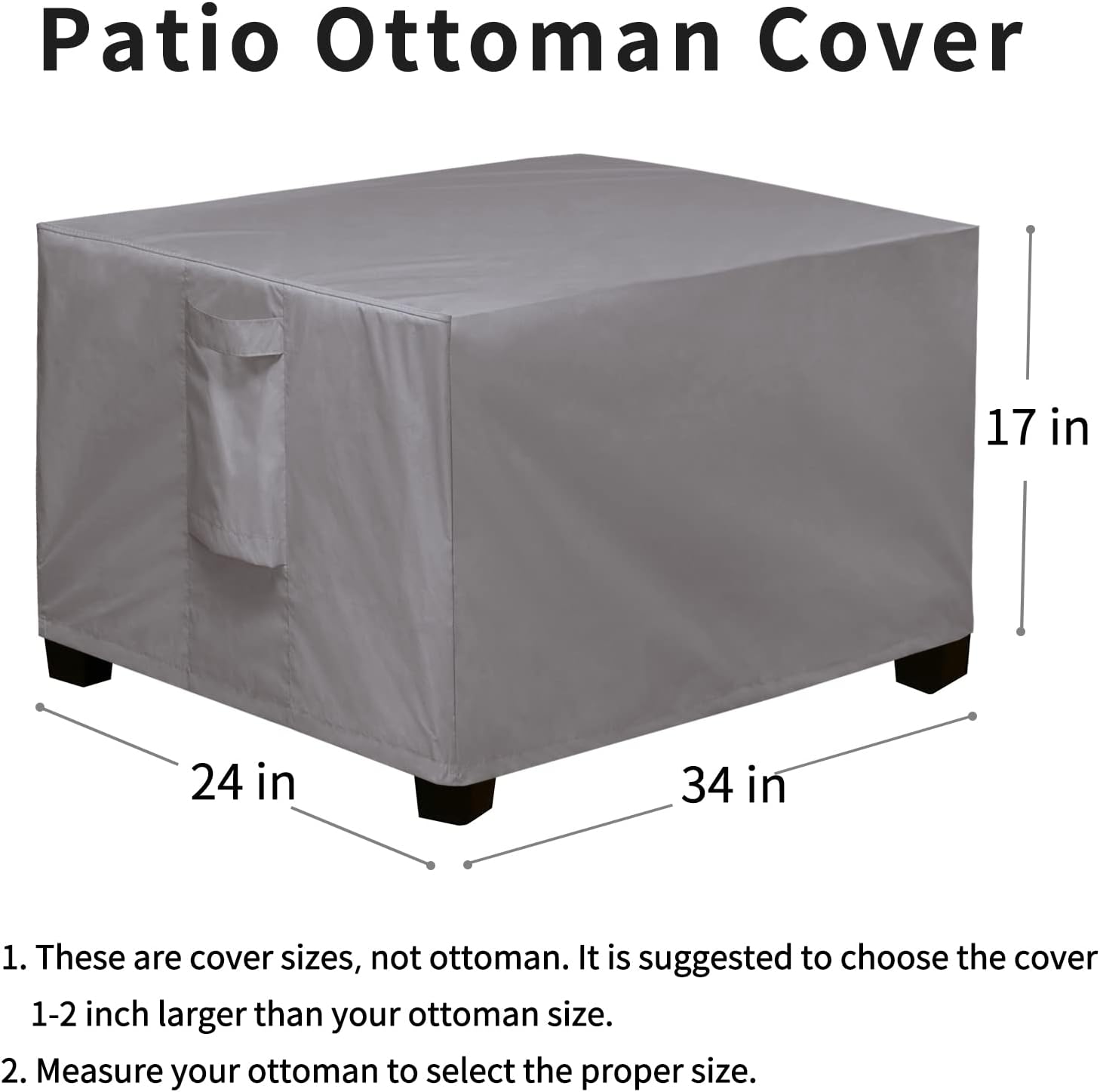 Easy-Going Rectangle Patio Ottoman Cover, Waterproof Outdoor Ottoman Cover, Fade Resistant Patio Side Table Cover, Durable Outdoor Furniture Covers with Sealed Seam (34"x24"x17", Grey)