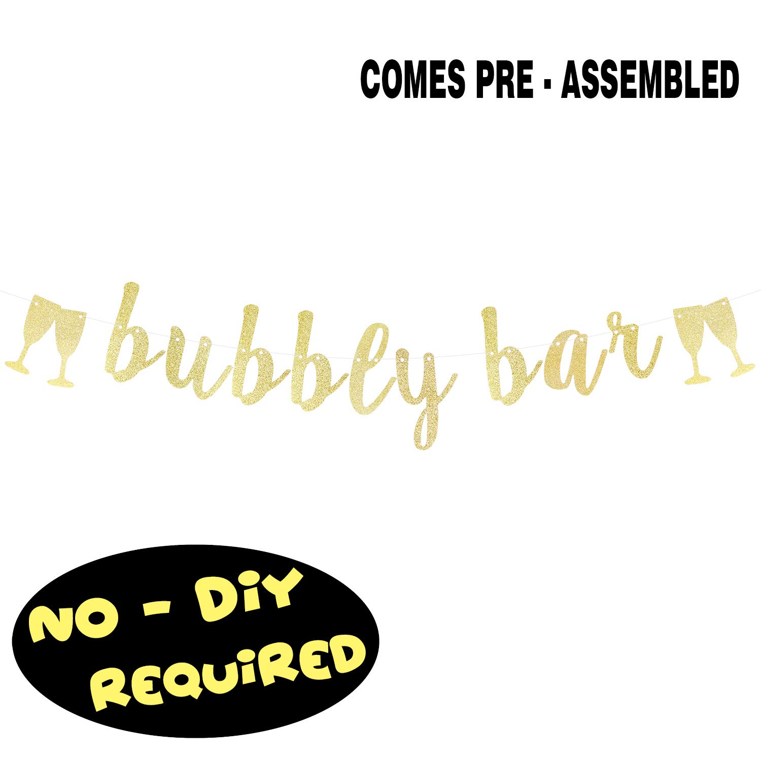 LINGTEER Bubbly Bar Gold Glitter Bunting Banner Perfect for Wedding Bridal Shower Bachelorette Party Gift Keepsake Decorations Backdrop Sign.