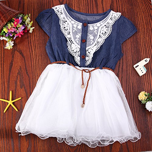 Vestido feminino para bebês da Amazingdeal; vestido de tule com manga curta e jeans de princesa; 2 a
