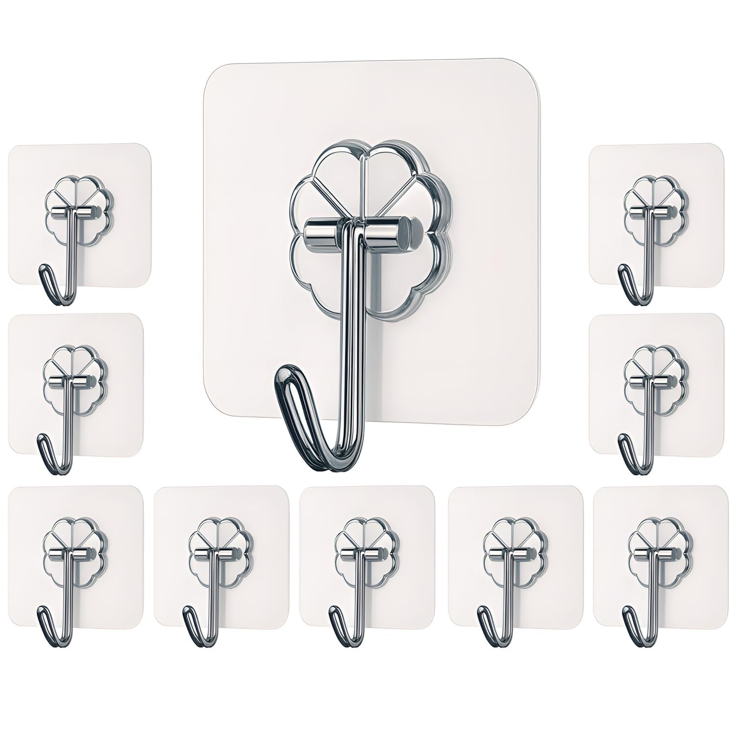 Angle Self Adhesive Hooks for Hanging | Heavy Duty Adhesive Wall Hooks for Wall Heavy Items | Sticker Screw Wall Hook Without Drilling, Nail Free Wall Hooks for Clothes Towels (Flower Hook, 10-pcs)-image-15