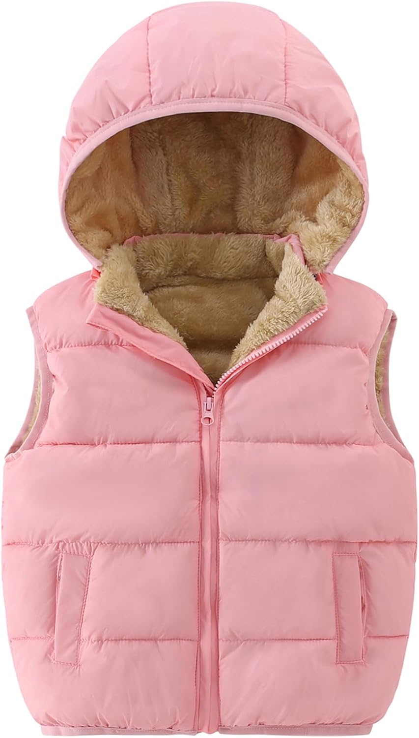 AMIYAN Toddler Winter Puffer Vest Boys Hooded Sleeveless Jacket Lightweight Warm Down Coat with Pocket for Kids 1-7 Years