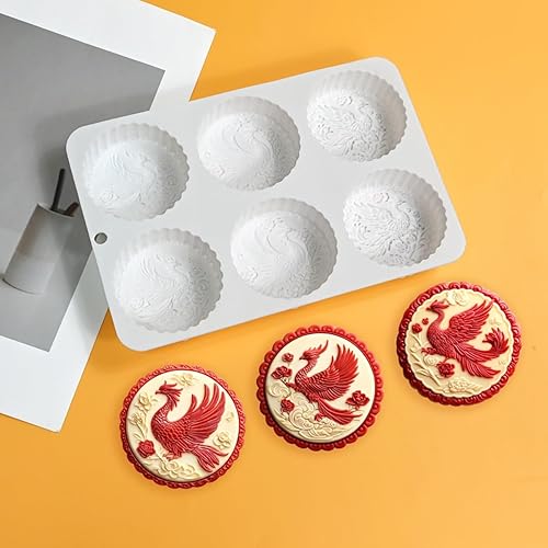 Miniatura 8 de Molde de silicona para mousse redondo de fénix flexible para fondant para postres, chocolate, decoración de pasteles, fabricación de dulces, molde