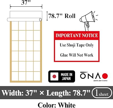 ONAO Plastic Shoji Roll 37 x 78.7 - White Heavy Duty Shoji Screen Replacement - Tear Resistant, UV Blocking, Wipe-able, Made in Japan