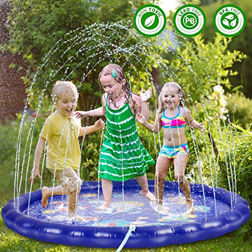 Desuccus Sprinkler for Kids, 3-in-1 Splash Pad 68\" Wading Pool Sprinkler & Splash Inflatable Water Toys for Children Outdoor Play Mat for Babies, Toddlers, Preschoolers (Space)