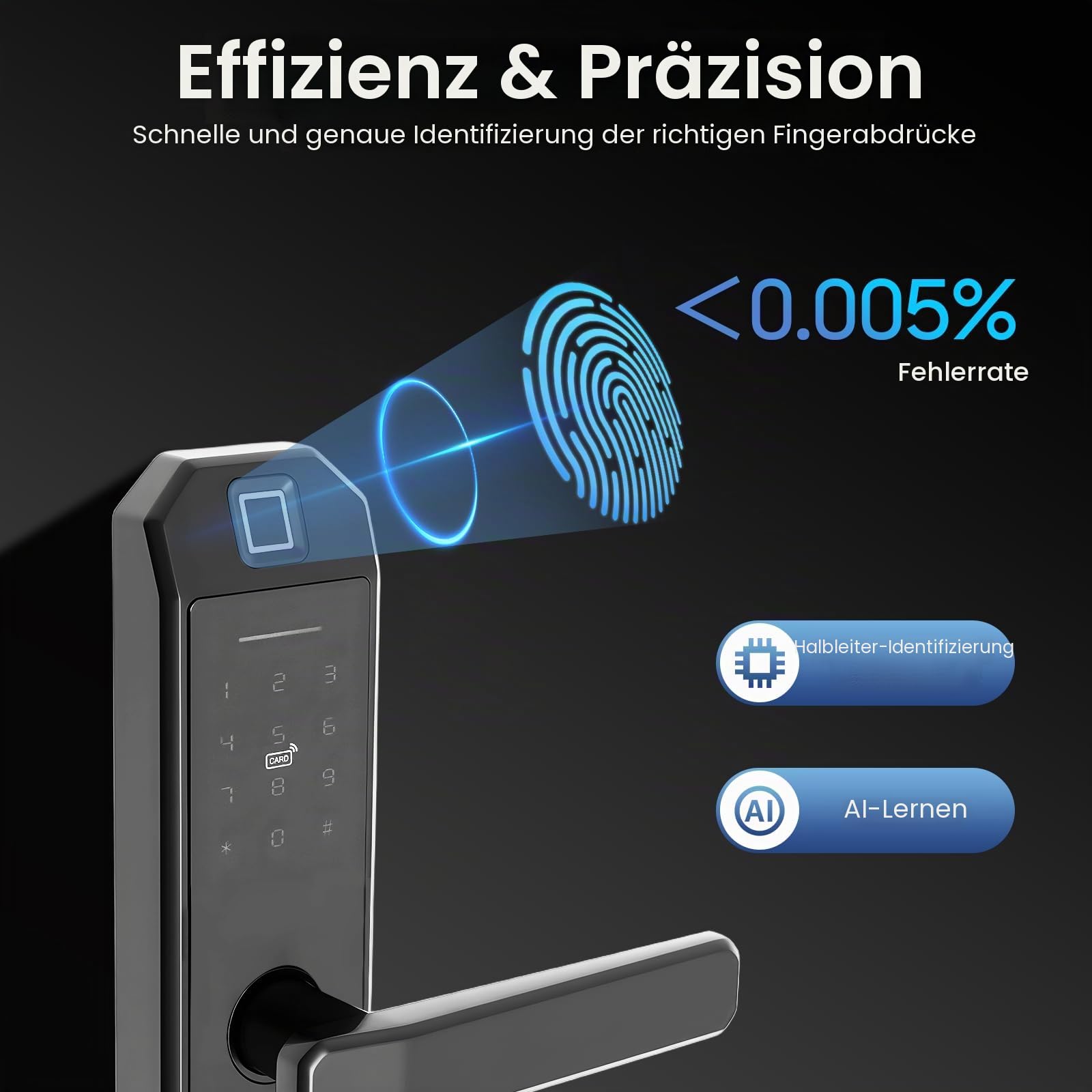 Smart Lock, Türschloss Fingerabdruck, Smart Türschloss mit 3 Entriegelungsmethoden, Zinklegierung Digitales Code-Türschloss für Holztüren, Innentüren und Aluminiumtüren