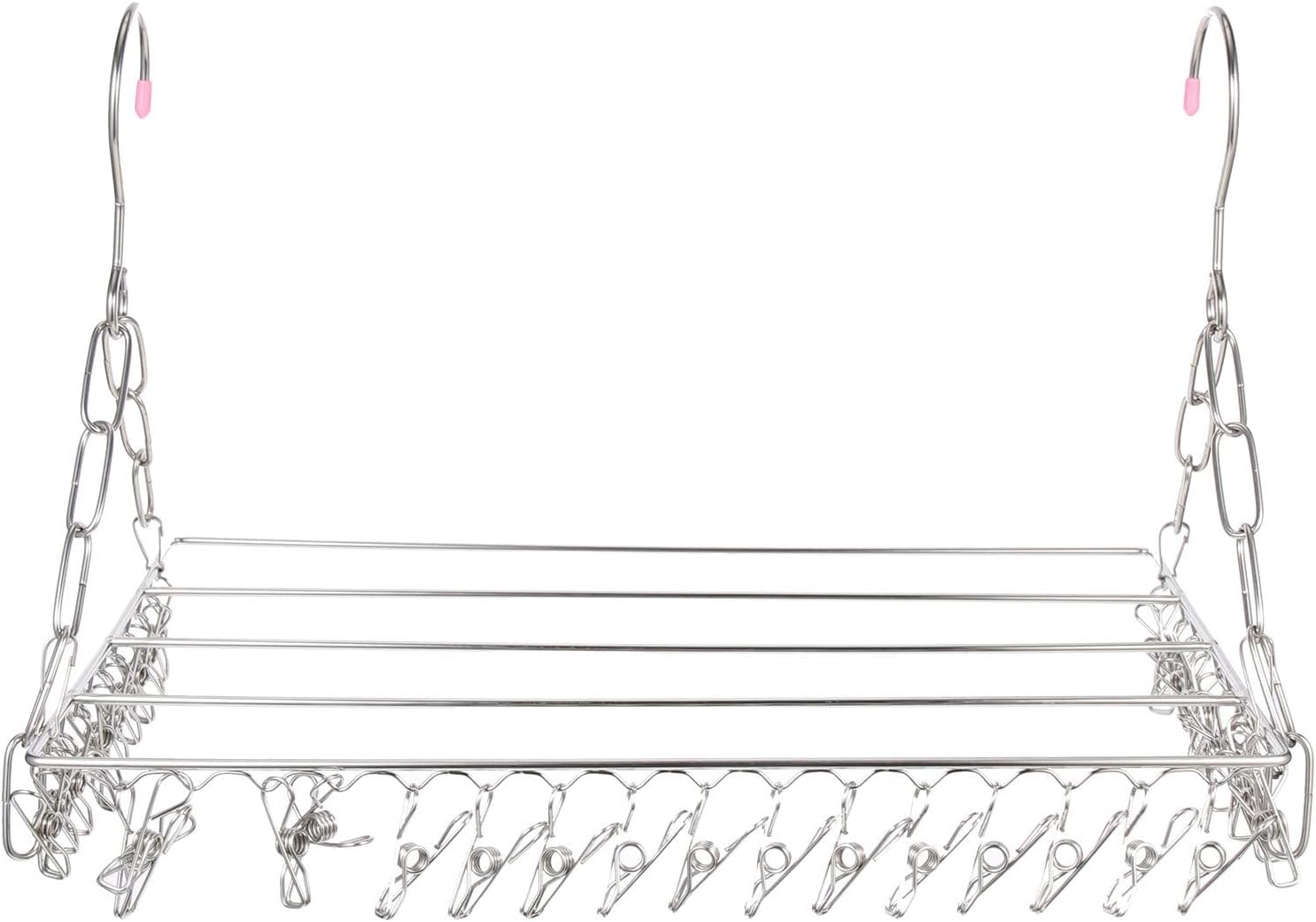 KICHOUSE Multi-Purpose 36 Clips Clothes Drying Rack Stainless Steel Windproof Balcony Laundry Hanger for Socks Underwear Indoor Outdoor Use