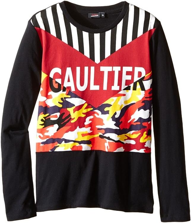 Junior Gaultier Boys' Gaultier Tee Shirt with Orange/Yellow Camouflage (Big Kids), Black, 14Y