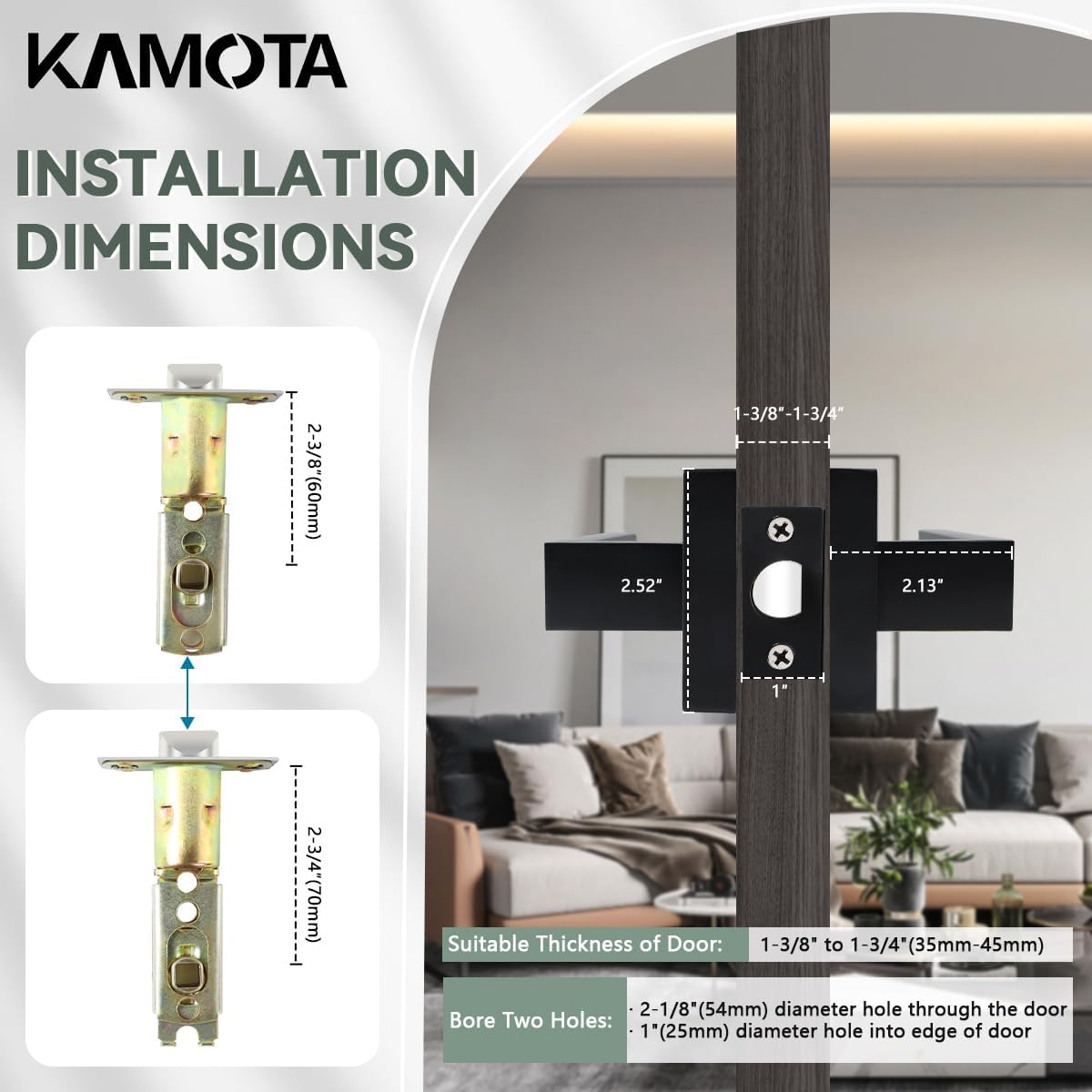 KAMOTA Passage Door Levers, 3 Pack Black Heavy-Duty Keyless Door Handles, Square Non-Locking Door Knobs, Right and Left Handed for Closets, Hallways and Conference Rooms