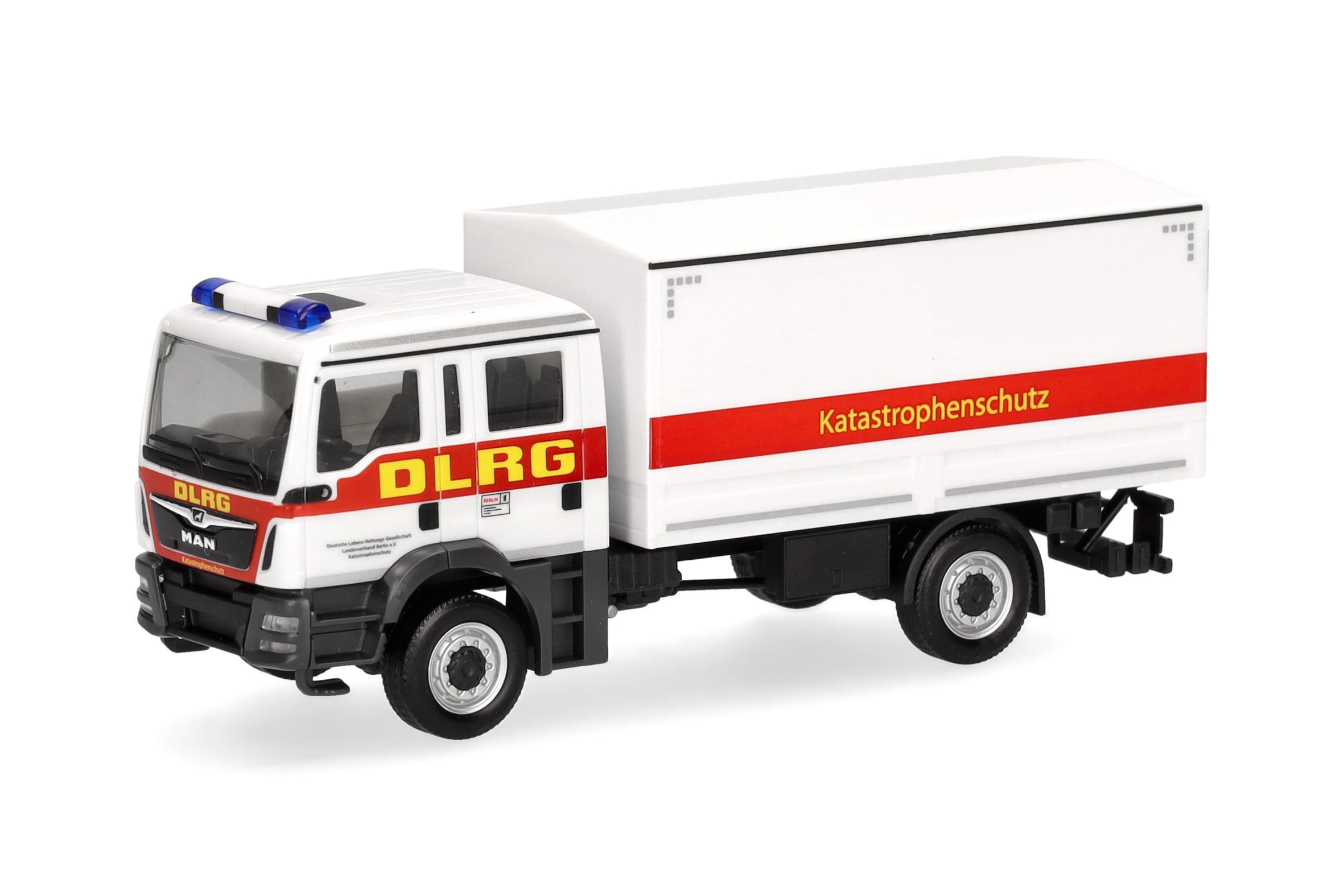 Herpa Model Truck MAN TGM MzKW "DLRG/Disaster Control", miniature scale 1:87, collectible, Made in Germany, plastic