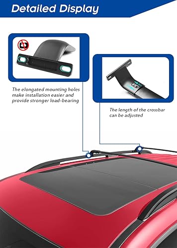 Vista 22 de Barras de techo mejoradas de 220 libras para Jeep Compass 2018-2025, barras transversales de aluminio real para kayak, snowboard, tabla de surf