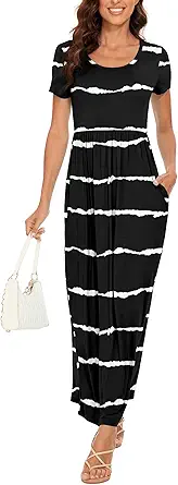 HAOMEILI Women's Short/Long Sleeve Loose Plain Long Maxi Casual Dresses with Pockets