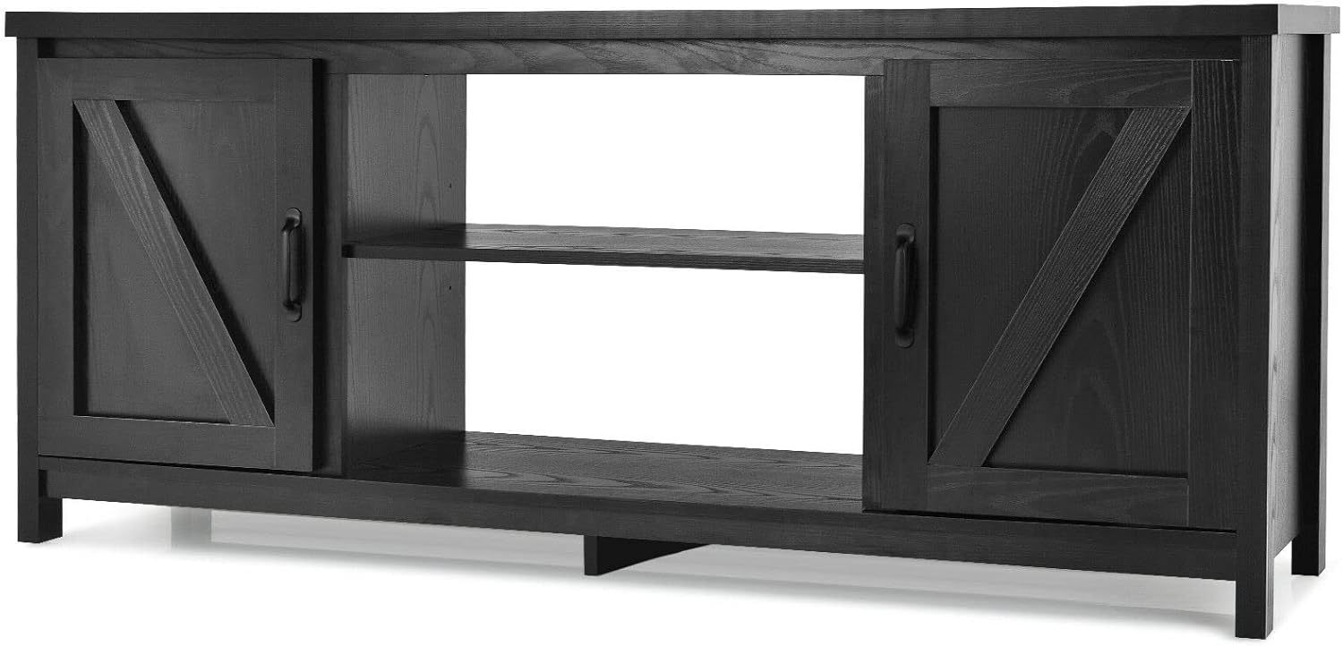 Black TV Stand Home Entertainment Media Center Ample Storage Space with Open