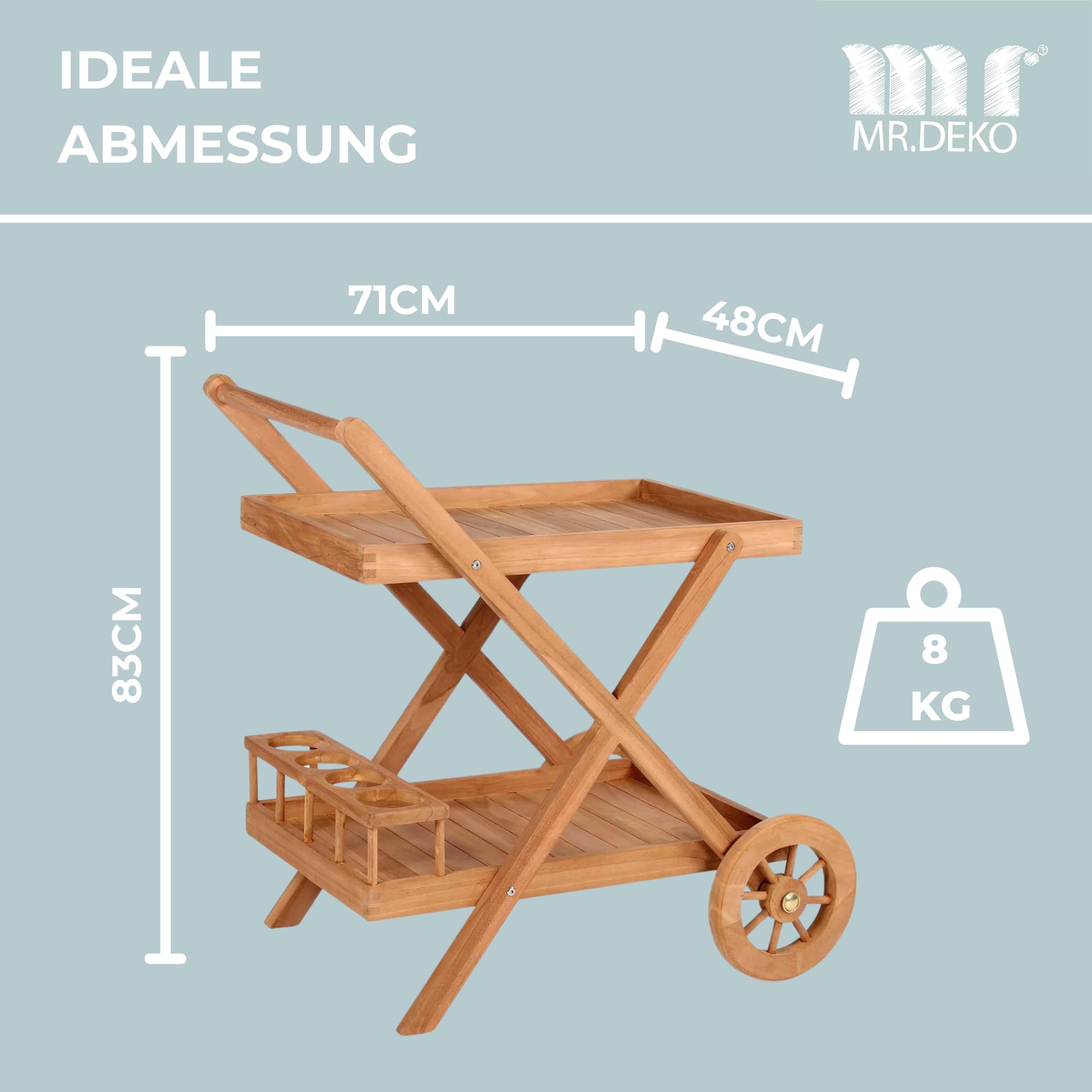 MR. DEKO® Carrello da portata Chester in teak – Tavolo da giardino – Mobili da esterno