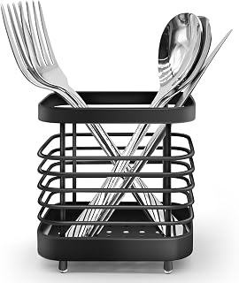 Simpcozy Utensil Holder, Stainless Steel Cutlery Drainer Sink Caddy, Rust Proof Sink Tidy Kitchen Sink Organiser, Cutlery Organiser for Kitchen Utensil (Black)