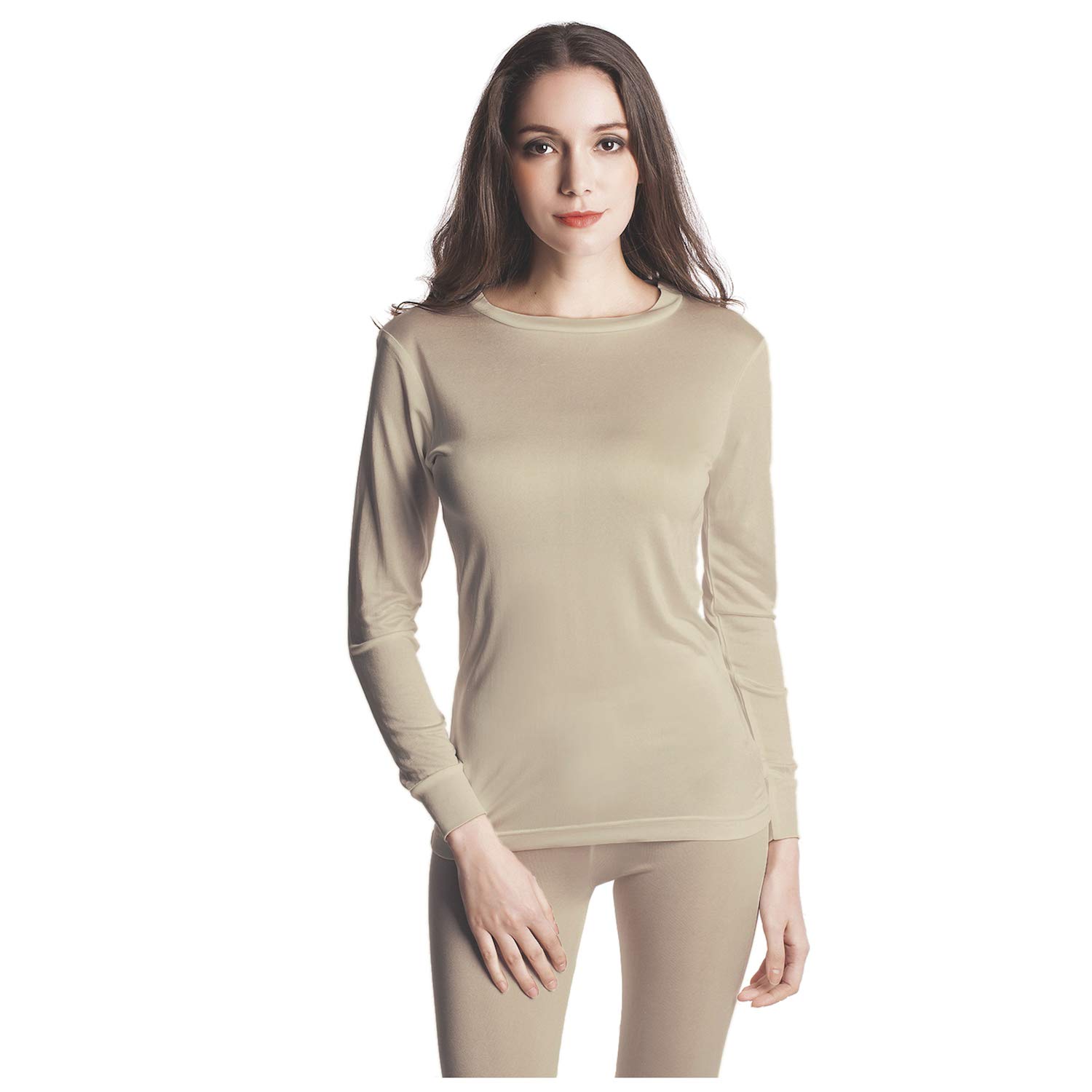 Jasmine Silk Women Pure Silk Round Neck Thermal Top Vest Nude (Small)