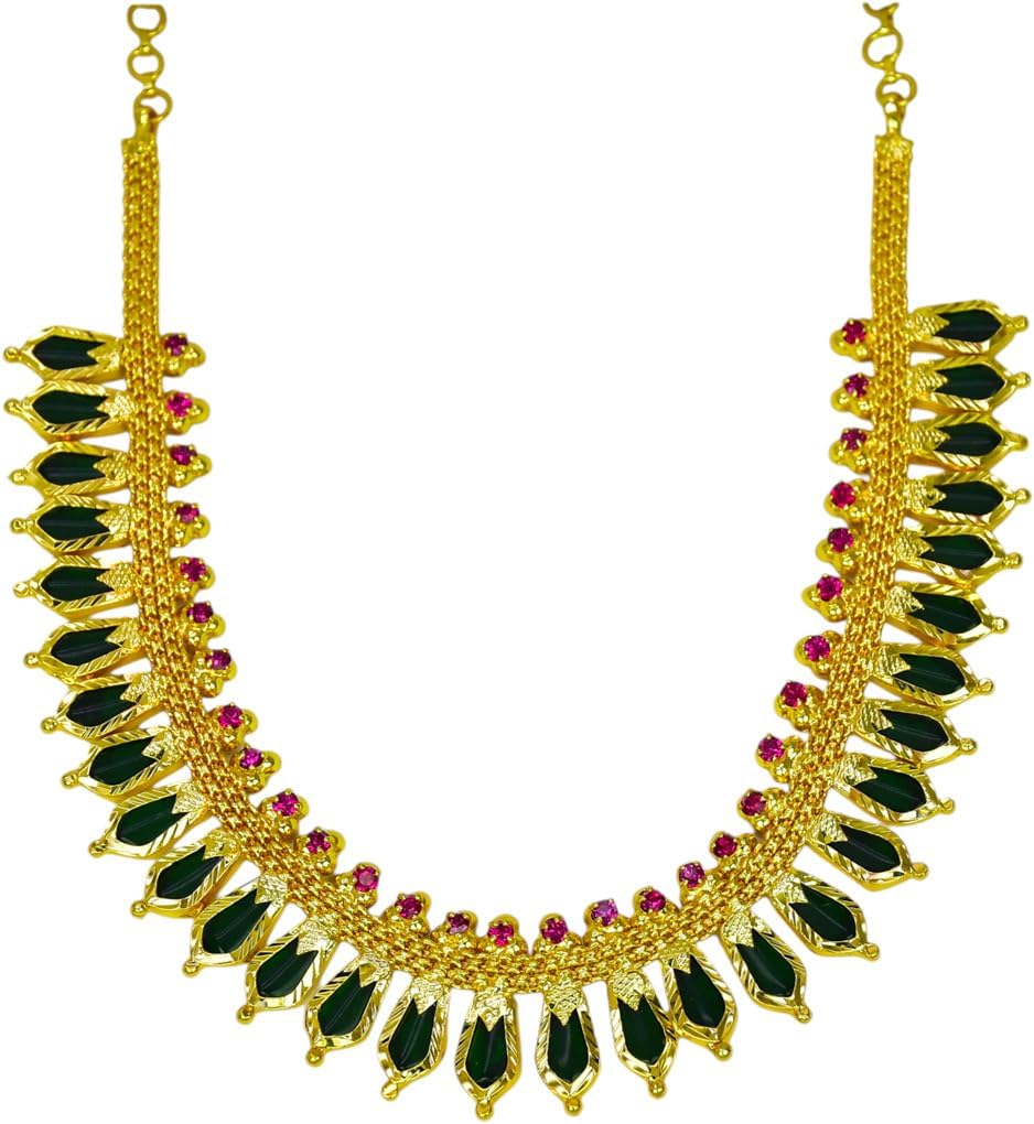 Kollam Supreme Gold Plated Brass Traditional Nagapadam Necklace for Women (Green)