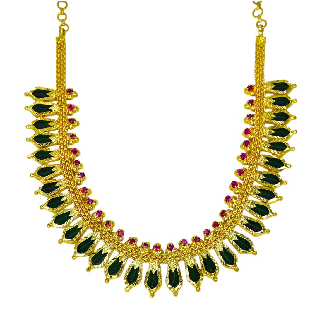 Kollam Supreme Gold Plated Brass Traditional Nagapadam Necklace for Women (Green)