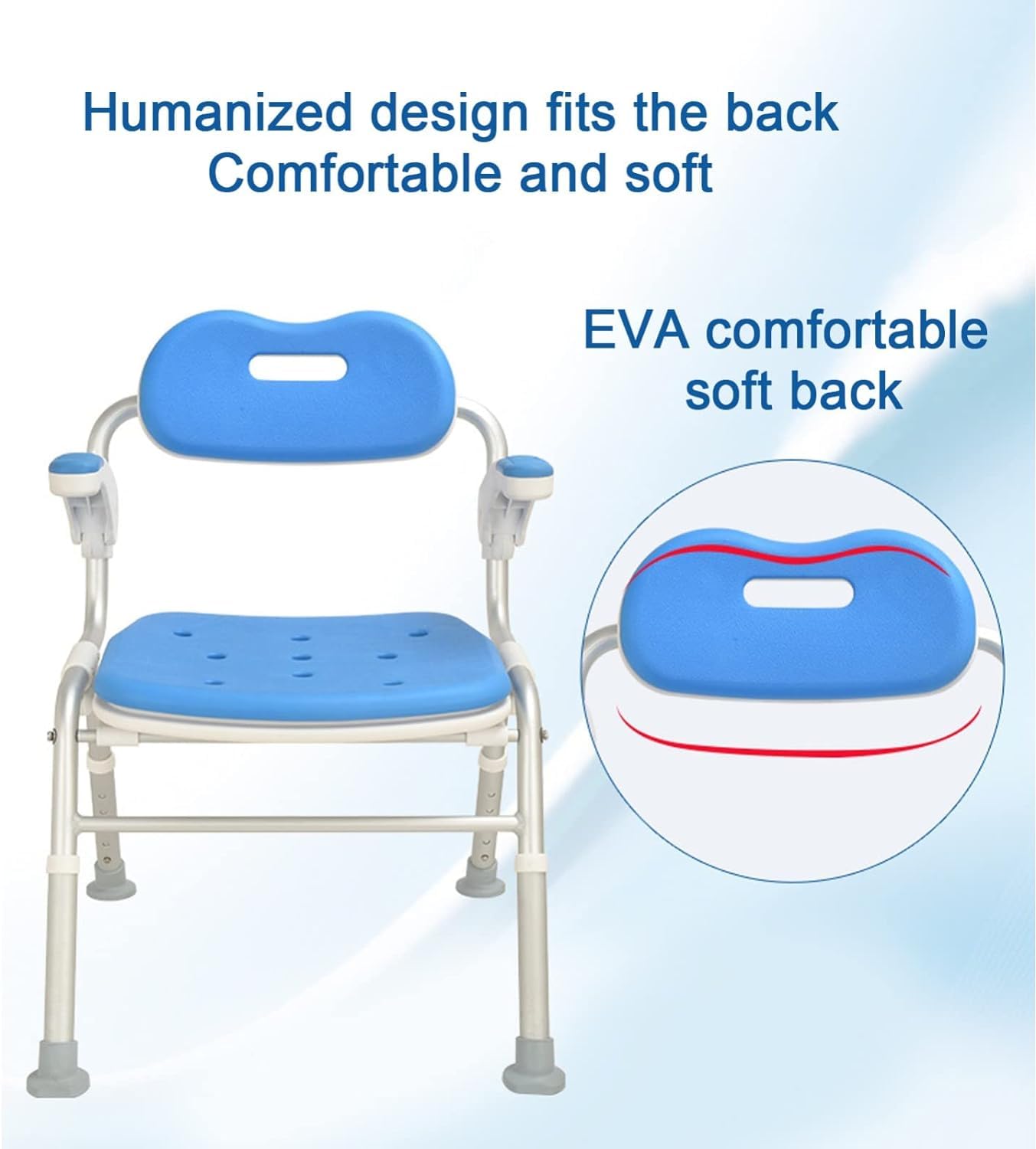 Silla de Ducha Plegable con reposabrazos y Respaldo, Silla de bañera Plegable, 5 Niveles de Altura Ajustable cojín Suave de EVA, Asiento de Ducha portátil for Personas Mayores, discapacitados