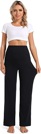 Foucome Women's Maternity Pants Wide Leg Pregnancy Work Pants | Over Belly, Casual Loose Fit, Maternity Dress Pants, Business Casual Slacks, Cozy Lounge Trousers with Pockets