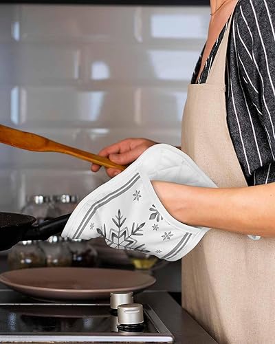 Miniatura 5 de Juego de 3 agarraderas de tela de toalla con bolsillo para cocina, antideslizante y aislante de calor, con bolsillo, guantes gruesos para horno,