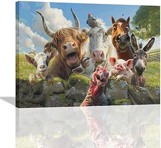 Funny Animals Wall Art Farmhouse Cow Donkey Pig Pictures Canvas Bathroom...