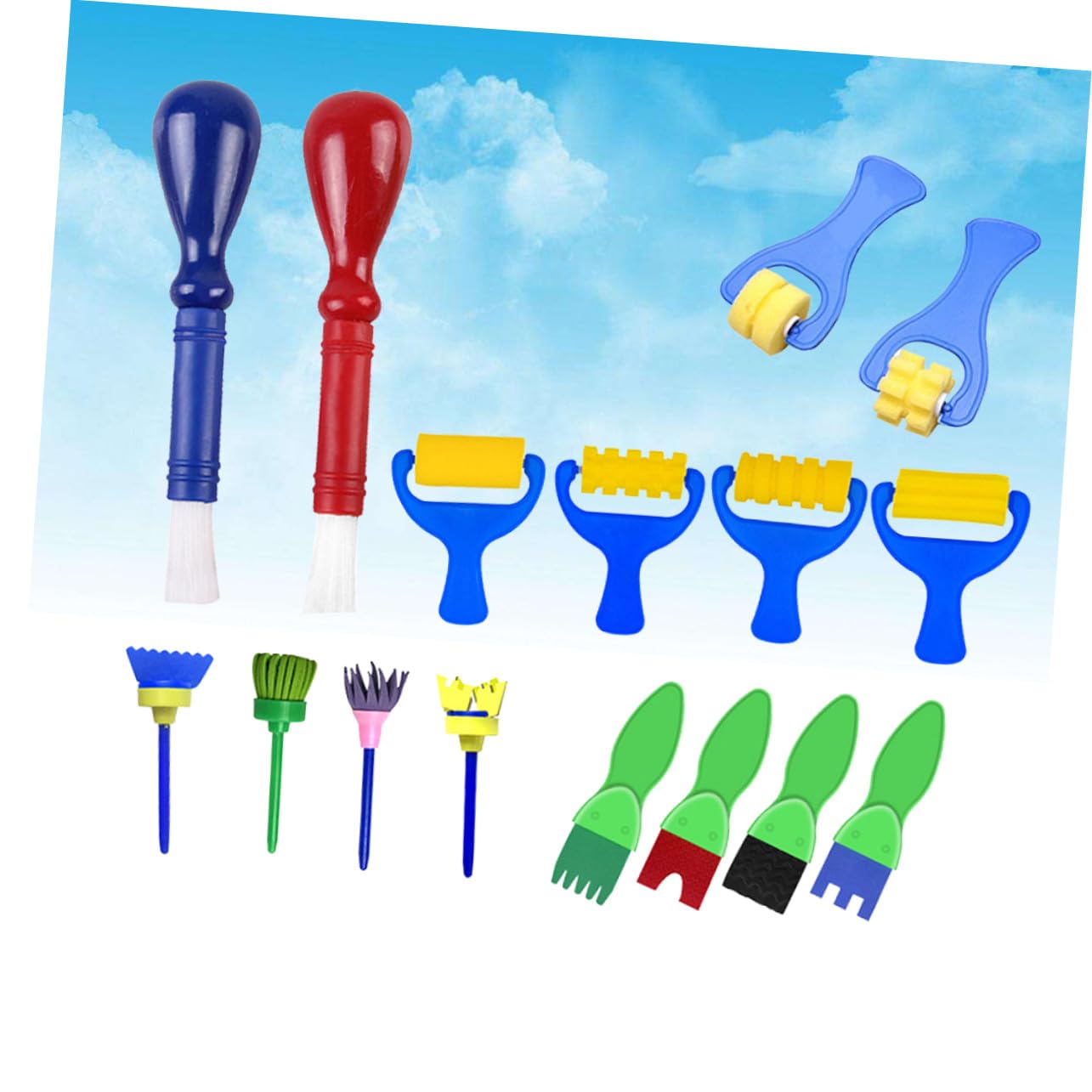 16 Piezas Pinceles Esponja para Infantil Resistentes y Seguros Kit Artístico Colorido para Educación Temprana y Manualidades