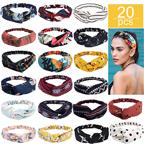 Jaciya 20 Pieces Knotted Headbands for Women Turban Headbands for Women Wide Headbands for Women Knot Headband 20 Colors