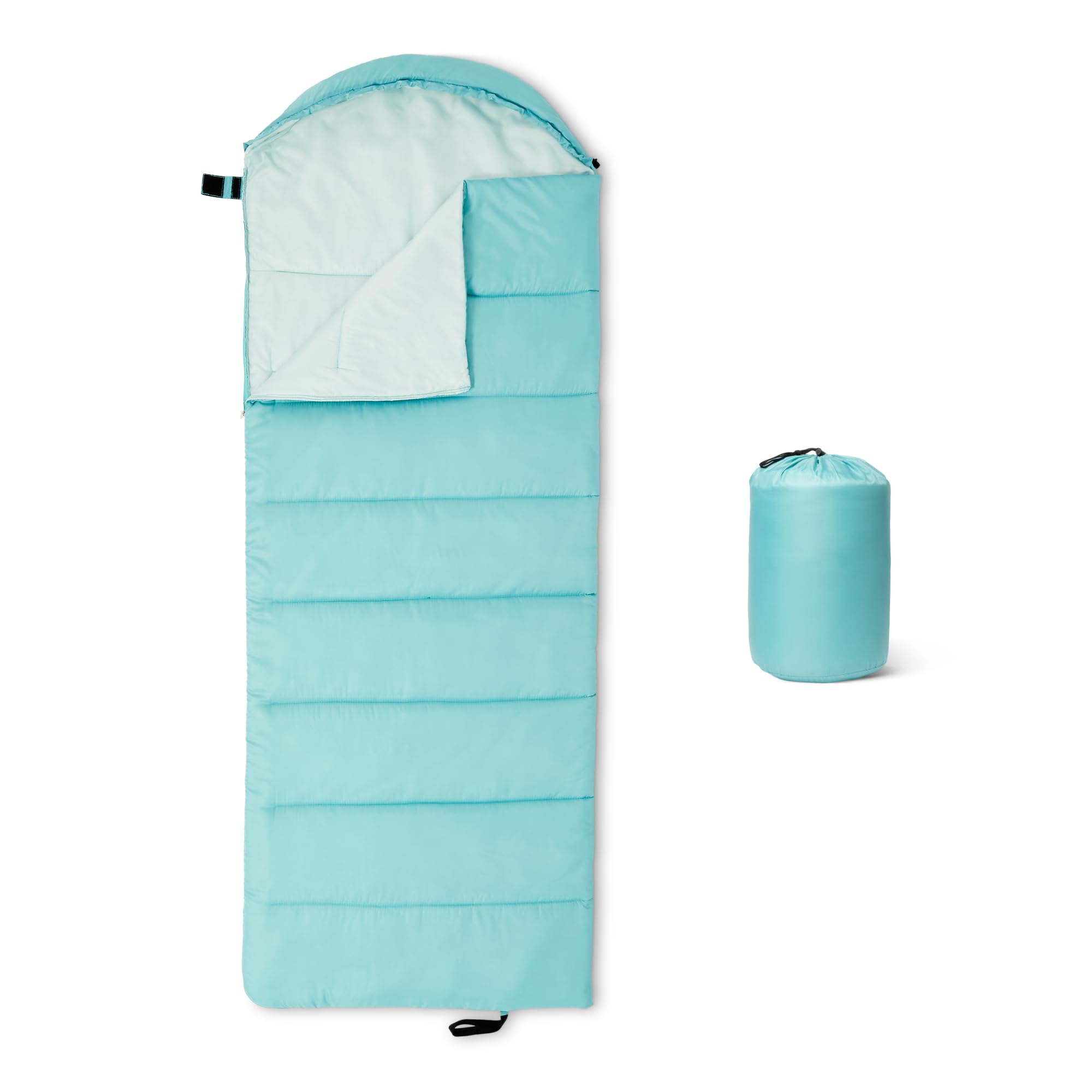 Amazon Basics sleeping bags for adults, camping essentials, 50 degree F / 10 degree C rated, Aqua, 84 x 31.5"