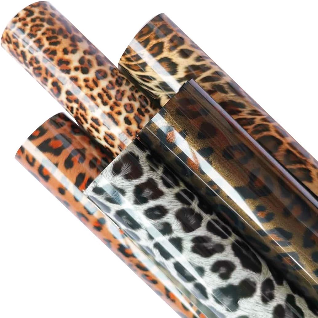 ZAIONE Leopard Heat Transfer Vinyl: Cheetah Print HTV Iron on Sheets,5 Pack 12x10 Inch Brown Animal Pattern Vinyl Bundle for Shirt DIY Craft