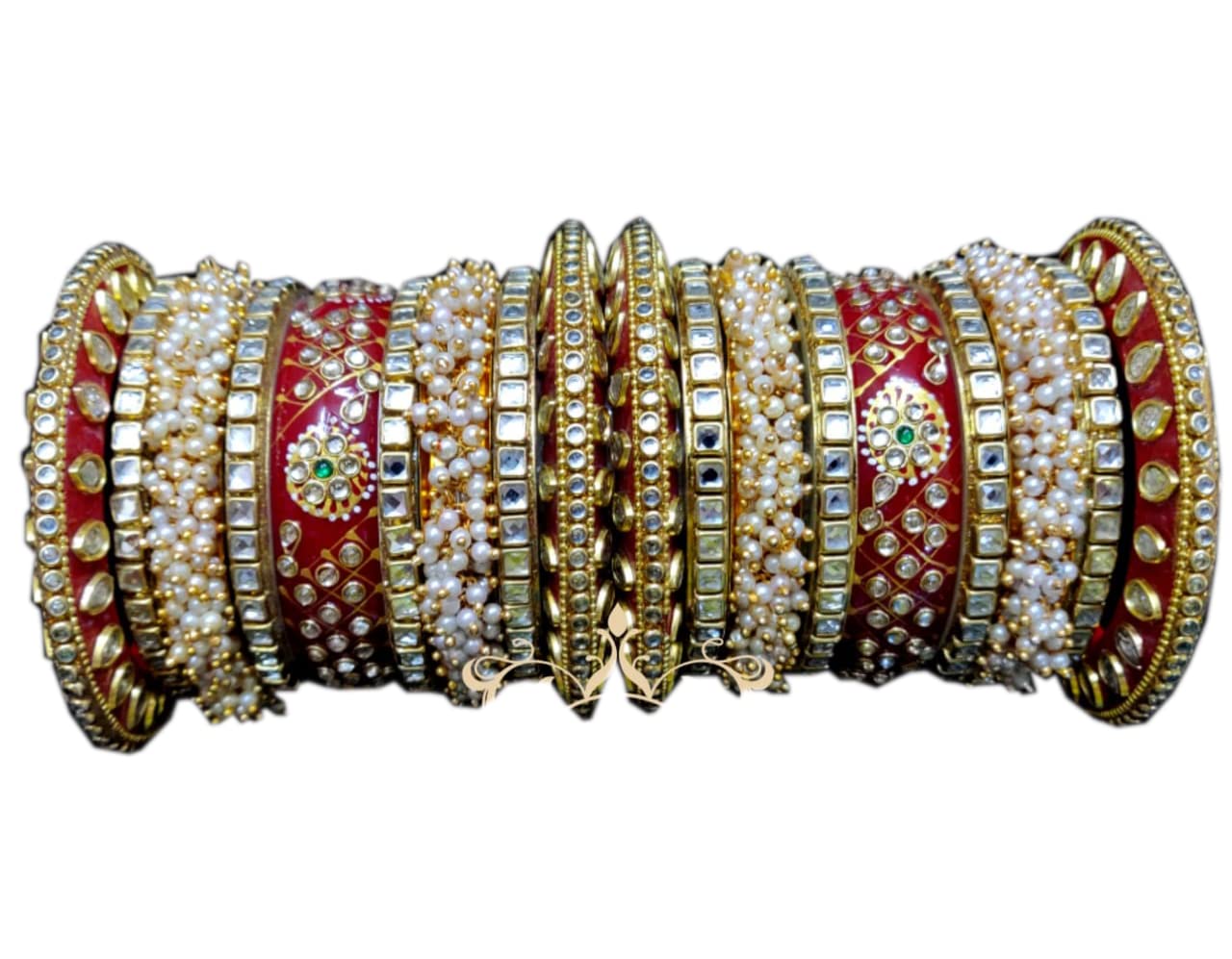 Rajwadi Hand Painted Red & White Bridal Chura Pakistani Pearls Bunches Bangles Set Punjabi Wedding Kundan Chuda Chooda Chudi Kangan