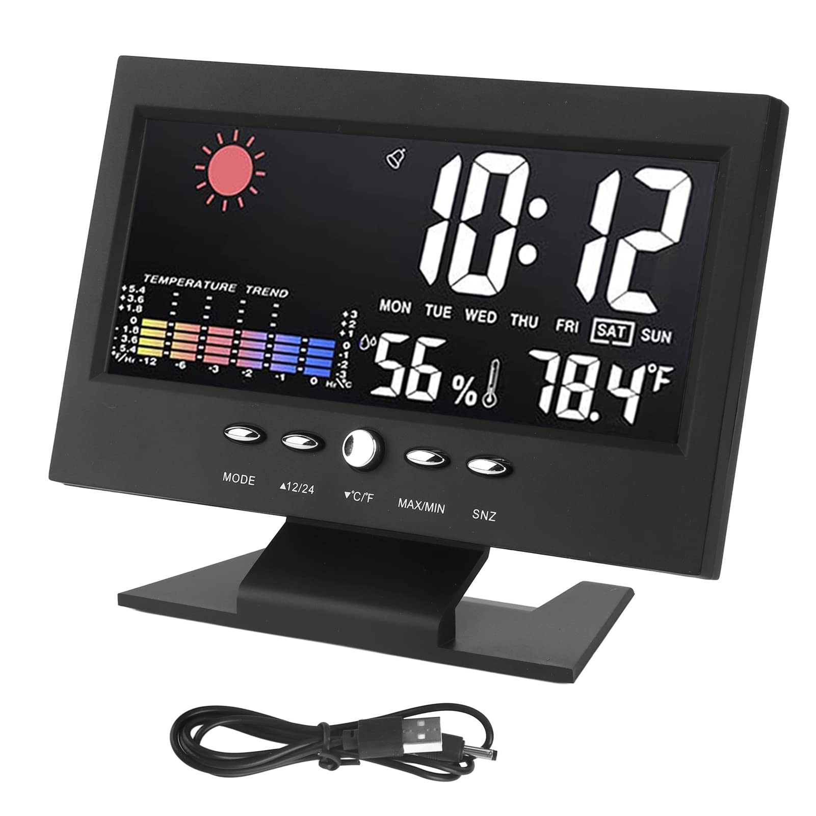 Ddewing Weather Forecast Clock ABS LED Color Screen Multifunctional Temperature Humidity Alarm Clock Clock for Bedroom Living Room,Black