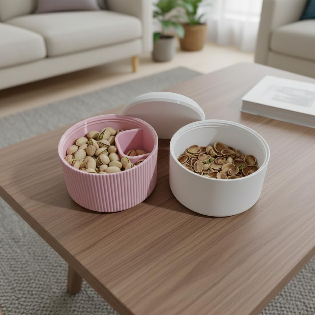 Portable Ribbed Pistachio & Sunflower Seed Spit Cup with Shell Compartment - Handy Snack Bowl for Pistachios, Melon Seeds, Peanuts, and More (Green, Trumpet)
