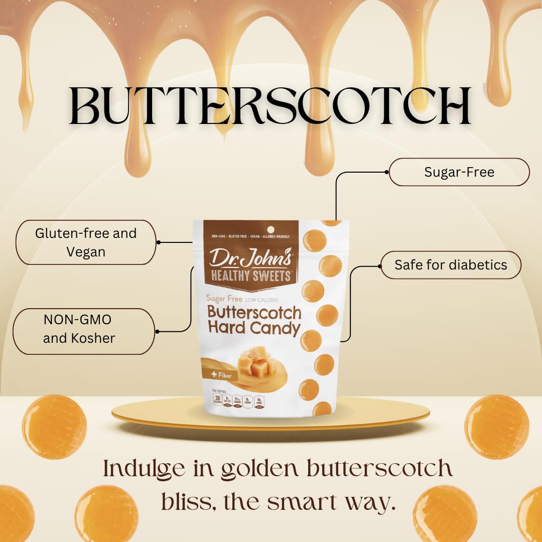 Dr. John’s Sugar Free Candy, Healthy Hard Candy with Zero Sugar, Low Calorie Snack, Keto Friendly, Vegan, Gluten Free, Butterscotch, 252 Count, 2.5 LB
