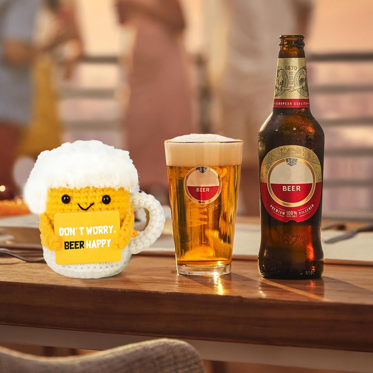 Bambola Anti Stress a Forma di Birra, Pupazzo in Lana Morbido, Regalo Collega Donna