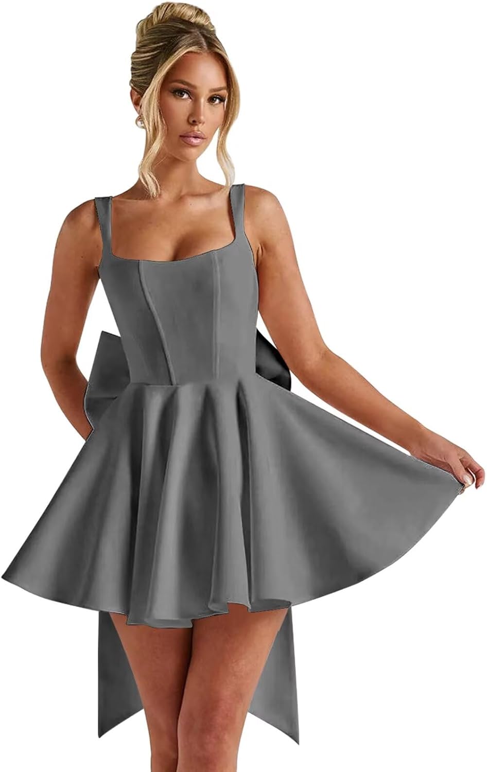 TORYEMY Short Homecoming Dresses for Teens 2025 Satin Cocktail Prom Gown with Bow