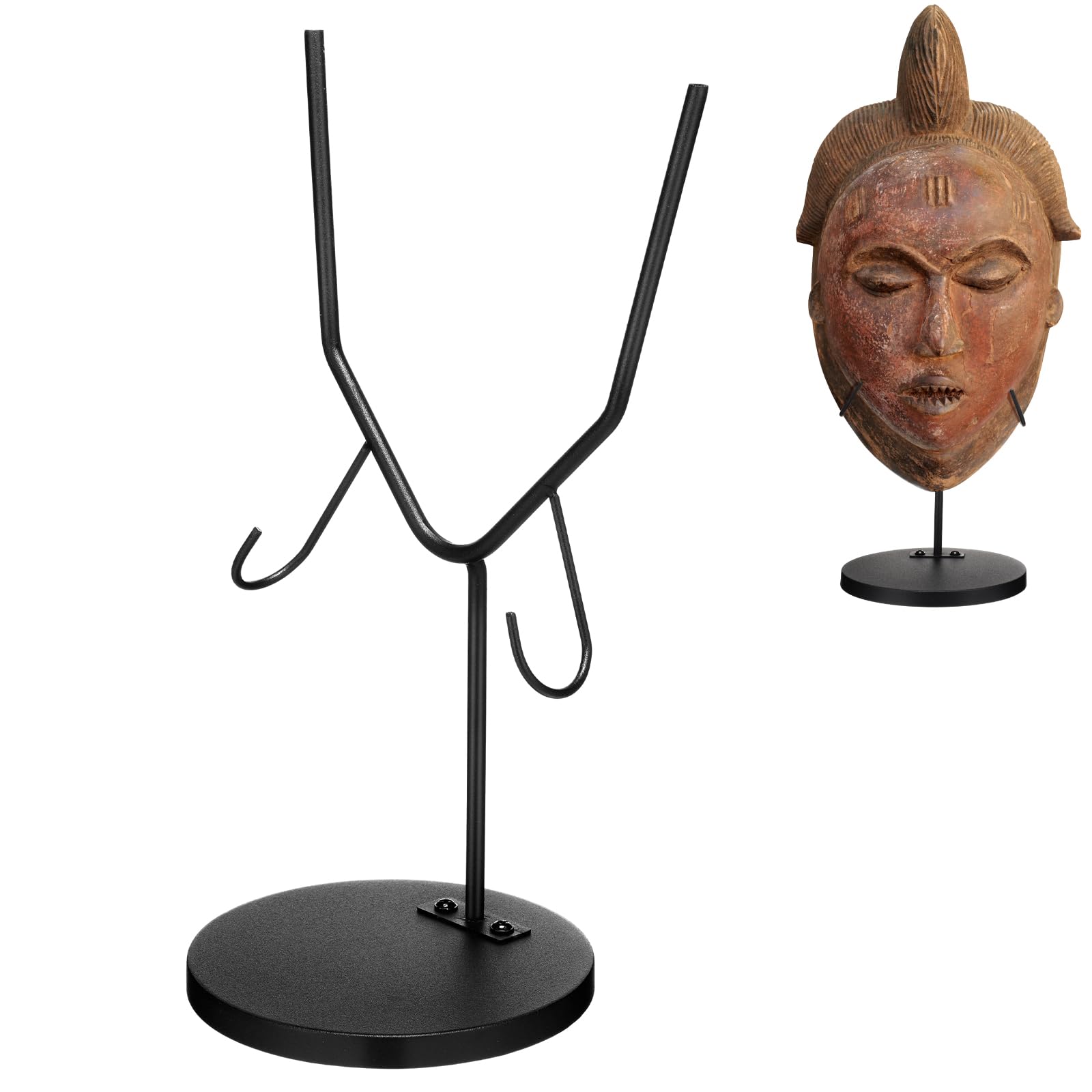 Photo 1 of Otoolling 1 Pcs Mask Display Stand U Style Metal African Tribal Mask Holder Tall Adjustable with Detachable Base for Sculptures Artifacts Egyptian Roman Greek Pre Columbian Collectible (12 Inch Height)