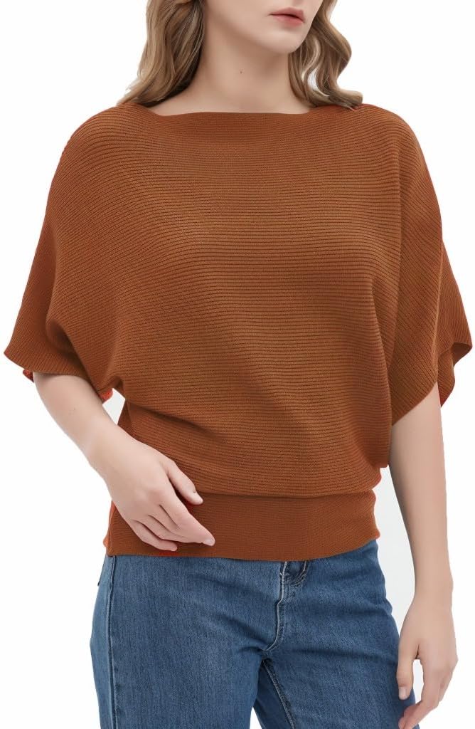 HIGO FASHION Womens Oversized Short Batwing Sleeve Boat Neck Sweater Vest Fall Sleeveless Pullover Knit Sweaters - Image 5