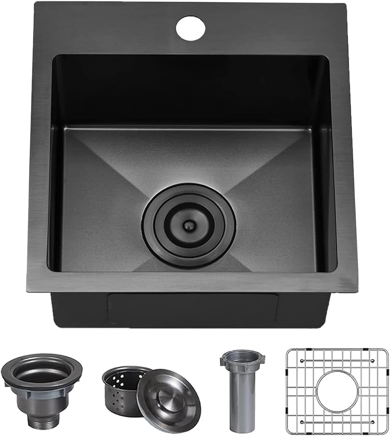 HOTIS 24 X 18 Inch Black Drop In Kitchen Sink, Black Stainless Steel Kitchen Sink, Large Residential Sink with 2 Holes, Single Bowl Topmount Workstation Sink with Dish Grid & Drain