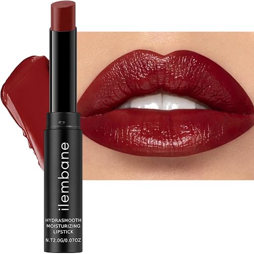 Deep Red Hydrating Lipstick – Moisturizing Cream Lip Balm for Dry Lips, Bold Glossy Finish, Lightweight Vegan Lip Color with Comfortable Smooth Wear (Cinnamon Rose)