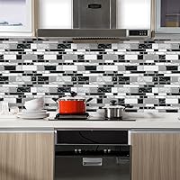 Vista 3 de 10 hojas de adhesivos de mármol blanco y negro autoadhesivos para loseta en muro, 12 x 12 pulgadas, para cocina y baño