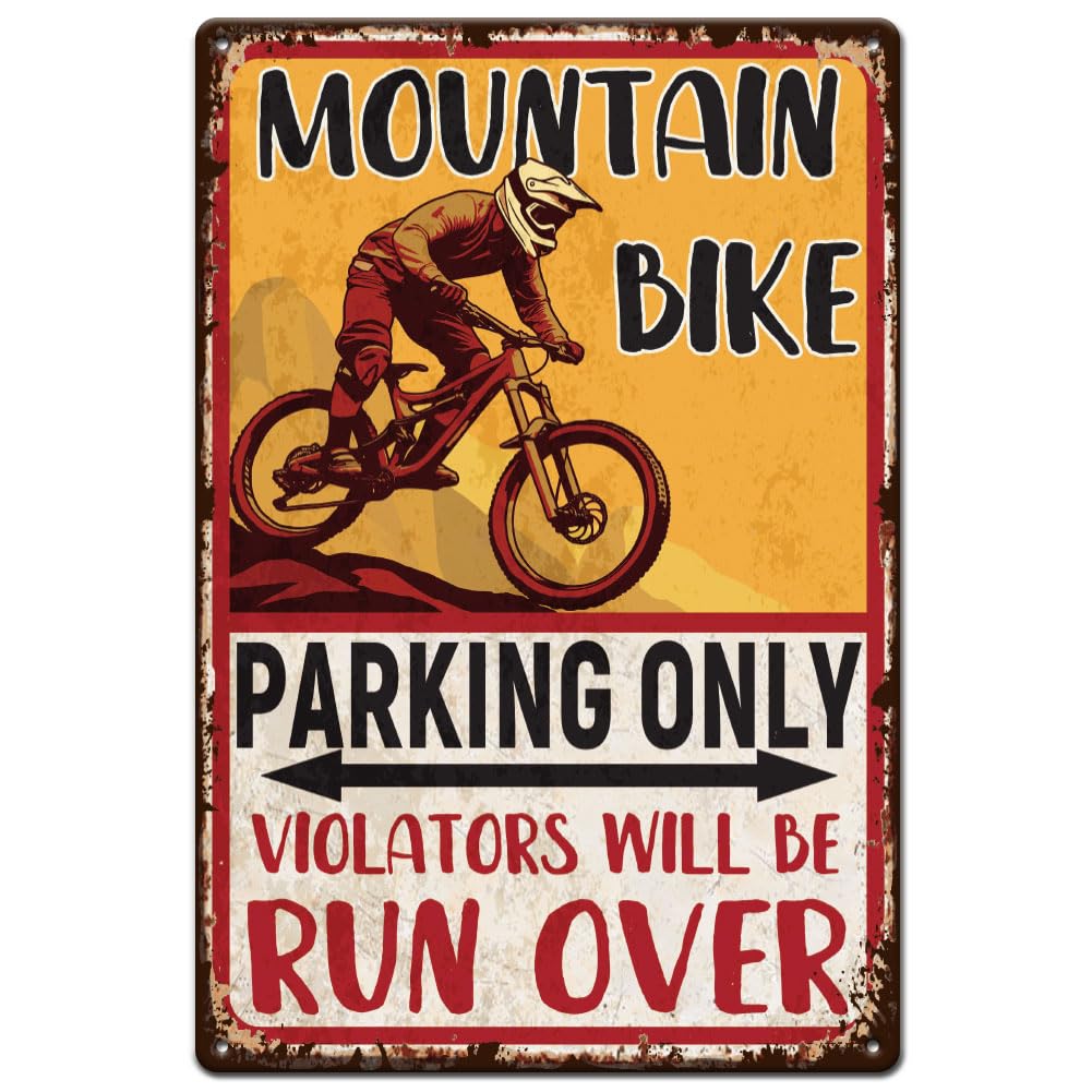 SUPERDANT Mountain Bike Tin Signs Parking Rules Retro Metal Poster Plaque Vintage Text Sign Decorative for Basement Garage Parking Lot Corridor Indoor Outdoor Wall Art Gifts 20x30CM