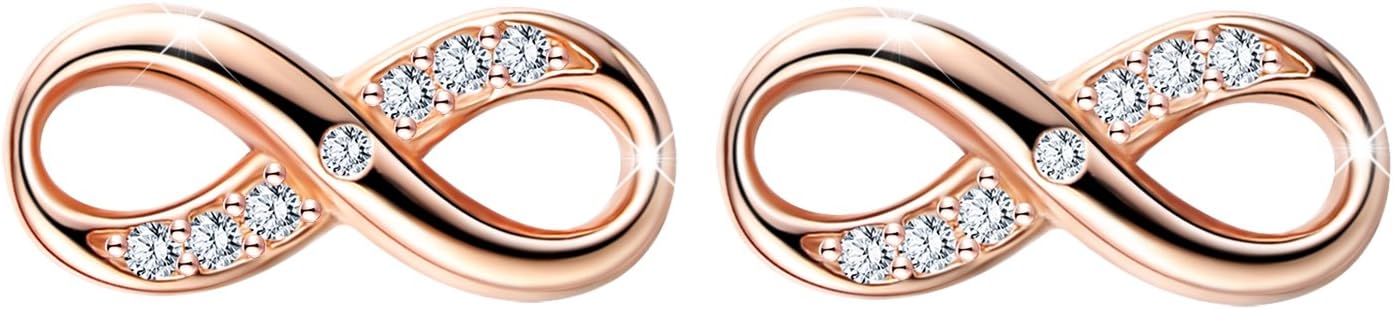 Women girls Earrings 925 Silver Zirconia Infinity Symbol Stud Earings
