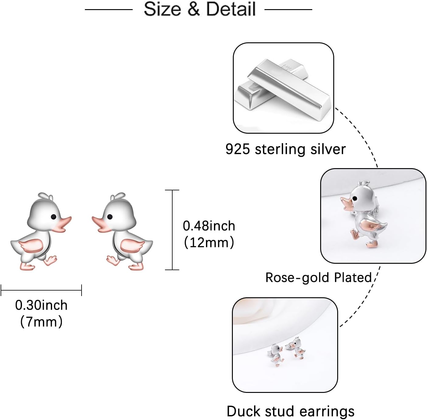 Duck Stud Earrings for Women - 925 Sterling Silver Hypoallergenic Cute AnimaL Duckling Earrings Charm Duck Jewelry Duck Gifts for Duck Lovers - Image 5
