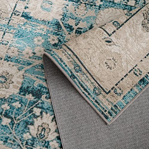 Syalife Washable Rug Vintage Area Rugs, 3'X 5' Living Room Rug With Non Slip Backing, Ultra-Thin Medallion Distressed Non-Shedding Boho Rug, Persian Vintage Floor Mat Indoor Rug (Blue/Grey, 3'X 5') #TOP2