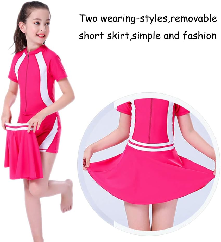 BIKMAN Children's Wetsuit Girls Split Short-Sleeved One Piece Board Swimsuit with Skirt
