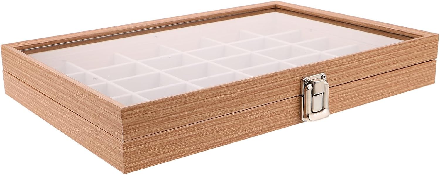 30 Grid Mineral Display Case with Lid and Divided Storage Box