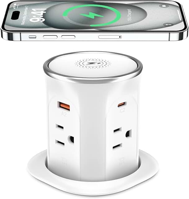 Pop Up Countertop Outlet with 15W Wireless Charger, 4 Outlets & 4 USB (2...